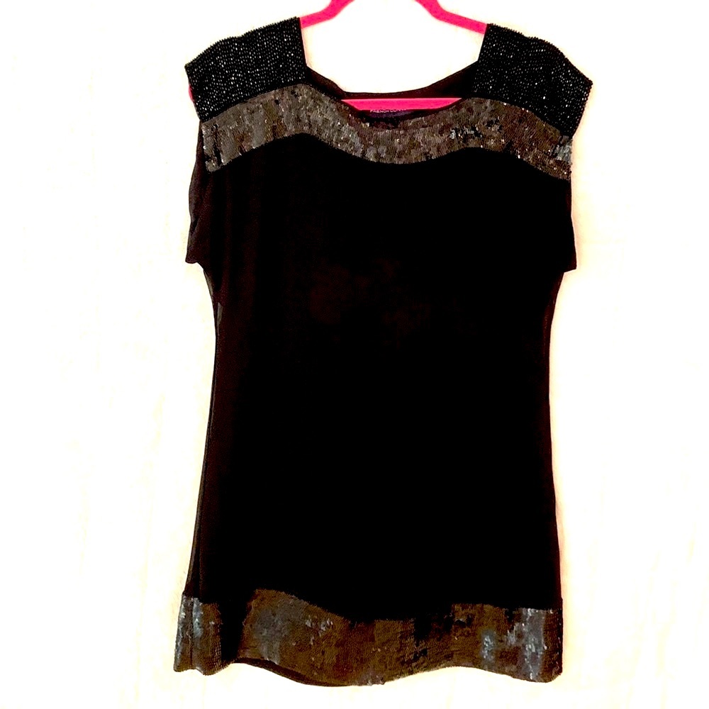 French Connection Black Sequins and Bead Embellished Top/Dress Size 4